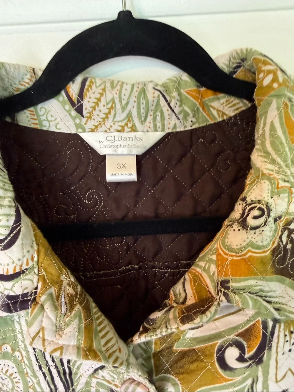 CJ Banks Olive, Cream & Brown Paisley Quilted Jacket